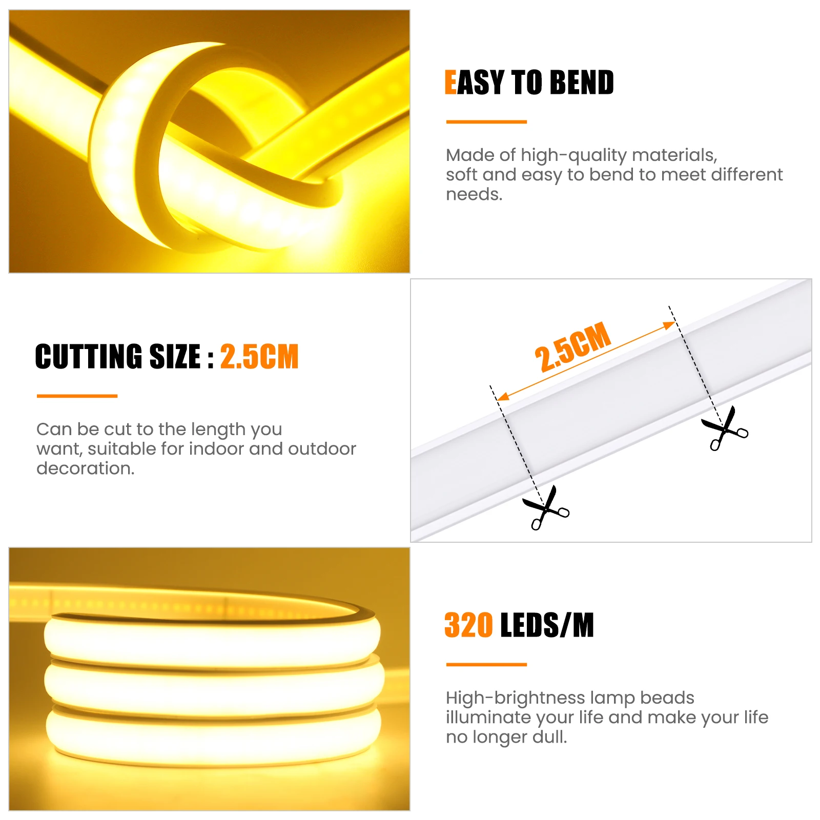 waterproof cob led strip usb 5v 320leds/m flexible neon lights waterproof cob led strip usb 5v 320leds/m flexible neon lights