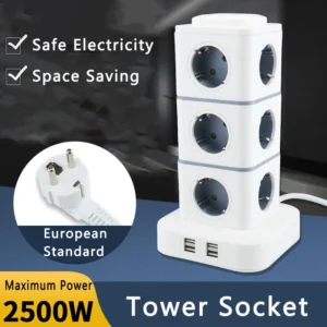 tower multiple socket eu plug extension power strip with usb switch surge protection