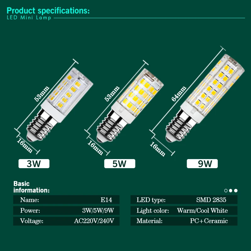 2pcs 3w 5w 9w led lamp e14 ac 220v 2pcs 3w 5w 9w led lamp e14 ac 220v