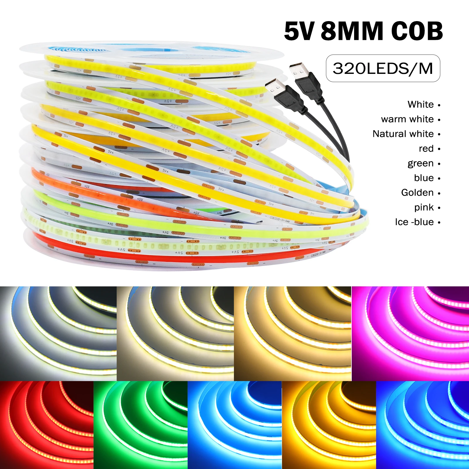 usb powered cob led strip light 5v 320leds/m flexible diode tape indoor lamp usb powered cob led strip light 5v 320leds/m flexible diode tape indoor lamp