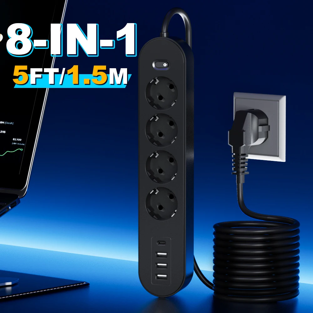 1 high end 8 in 1 power strip with overload protection, one master switch, 4 ac outlet 1 high end 8 in 1 power strip with overload protection, one master switch, 4 ac outlet